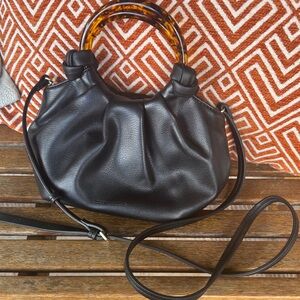 Elizabeth and James Black Shoulder Bag with Tortoise Accents